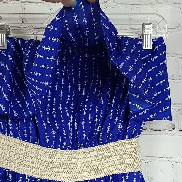 Juniors' Ocean Drive Cobalt Blue Anchor Motif Ruffled Nautical Strapless Dress - Picture 6 of 11